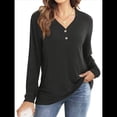 thumbnail image 3 of Blusas Tipo Túnica de Larga para Mujer, con Cuello en V, Botones y Ribete Suave, Informales y Holgadas Negro XL, 3 of 7