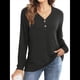 thumbnail image 3 of Blusas Tipo Túnica de Larga para Mujer, con Cuello en V, Botones y Ribete Suave, Informales y Holgadas Negro L, 3 of 7