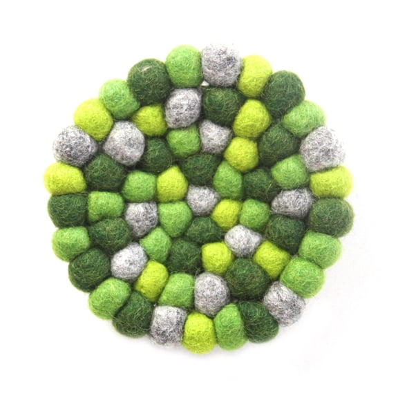 Hand Crafted Felt Ball Trivets from Nepal Round Chakra, Greens