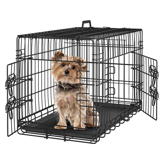 HYYOP 30 inch Double Door Dog Crate w/Divider for Puppy, Collapsible Metal Dog Kennel with Removable Tray, Portable Travel Cage, Black