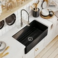thumbnail image 3 of CASAINC Fireclay 33 in. Single Bowl Farmhouse Apron Kitchen Sink Grid Strainers Matte Black CUPC Certified, 3 of 7