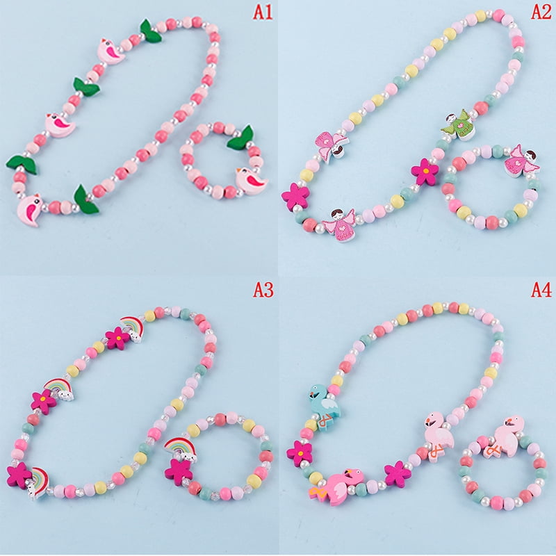 Girl Kids Toddlers Candy Colorful Round Beads Necklace Bracelet Jewelry Set 