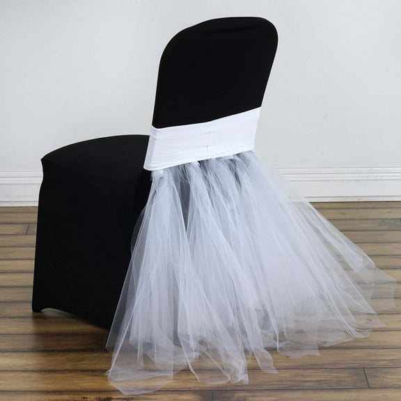 Efavormart 5PCS White Bridal Wedding Party Stretchy Spandex Fitted Tulle Tutu Chair Skirts Dinning Event Slipcover For Banquet