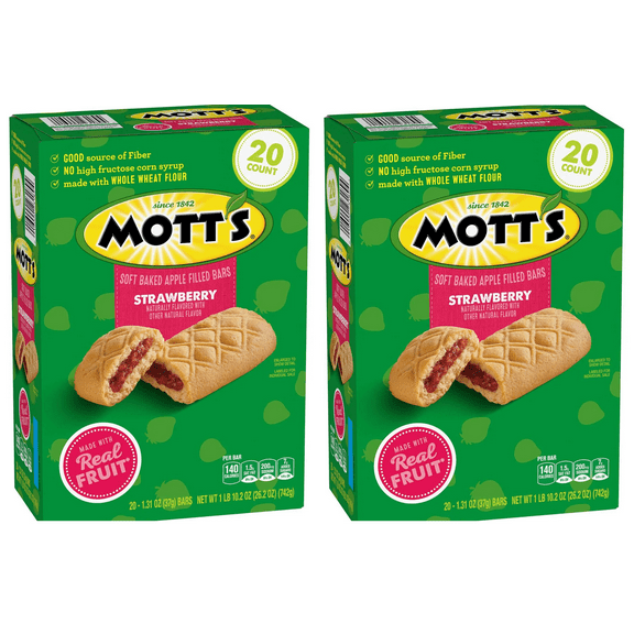 2 PACK | Mott's Soft Baked Apple Filled Strawberry Filled Bars, 20 ct.
