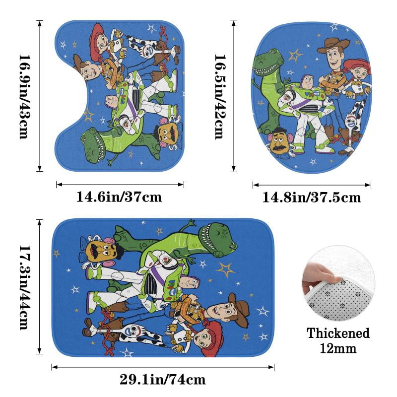 Lheaggik Cartoon Story 4 Pcs Bathroom Sets with Shower Curtain and Rugs, Waterproof Polyester Shower Curtain Sets with Hooks