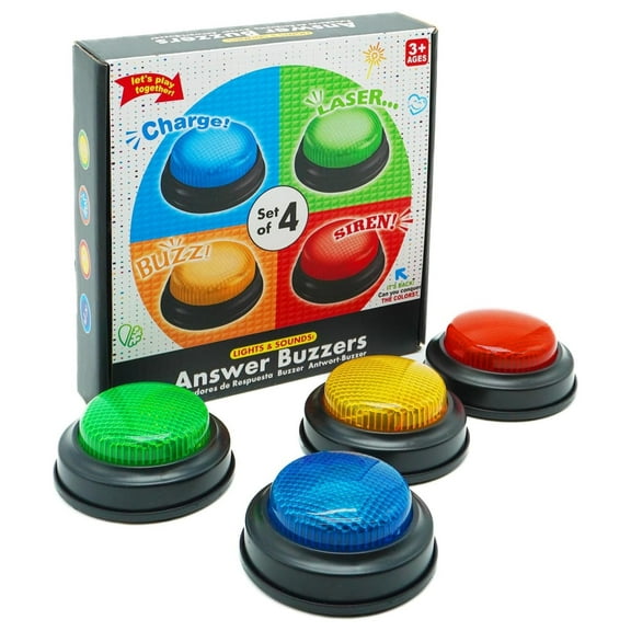 Set of 4 Buzzers for Trivia Games, Answer Buzzers for 3 4 5 6 7 8 Year Old Kids Game Buzzers with Lights and Sound for Classroom, Game Show Buzzer Buttons