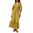 thumbnail image 1 of Faithtur Robe Bohème Florale pour Femmes Été Manches Mi-Longues Col en V Taille Froncée Robe Longue Fluide, 1 of 9