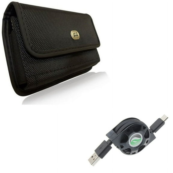 Rugged Case Belt Clip w Retractable USB Cable for Google Pixel 5a 5G/4a 5G Phones - Holster Canvas, Type-C Charger B5V Compatible With Pixel 5a 5G/4a 5G Models