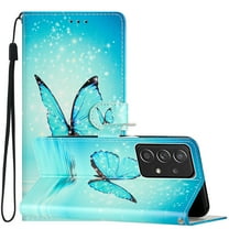 Case for Samsung Galaxy A23 5G Flowers Butterfly Pattern Wallet Cover, Premium PU Leather Card Slots Holder Magnetic Clasp Flip Case with Kickstand Soft TPU Shockproof Case,Blue Butterfly