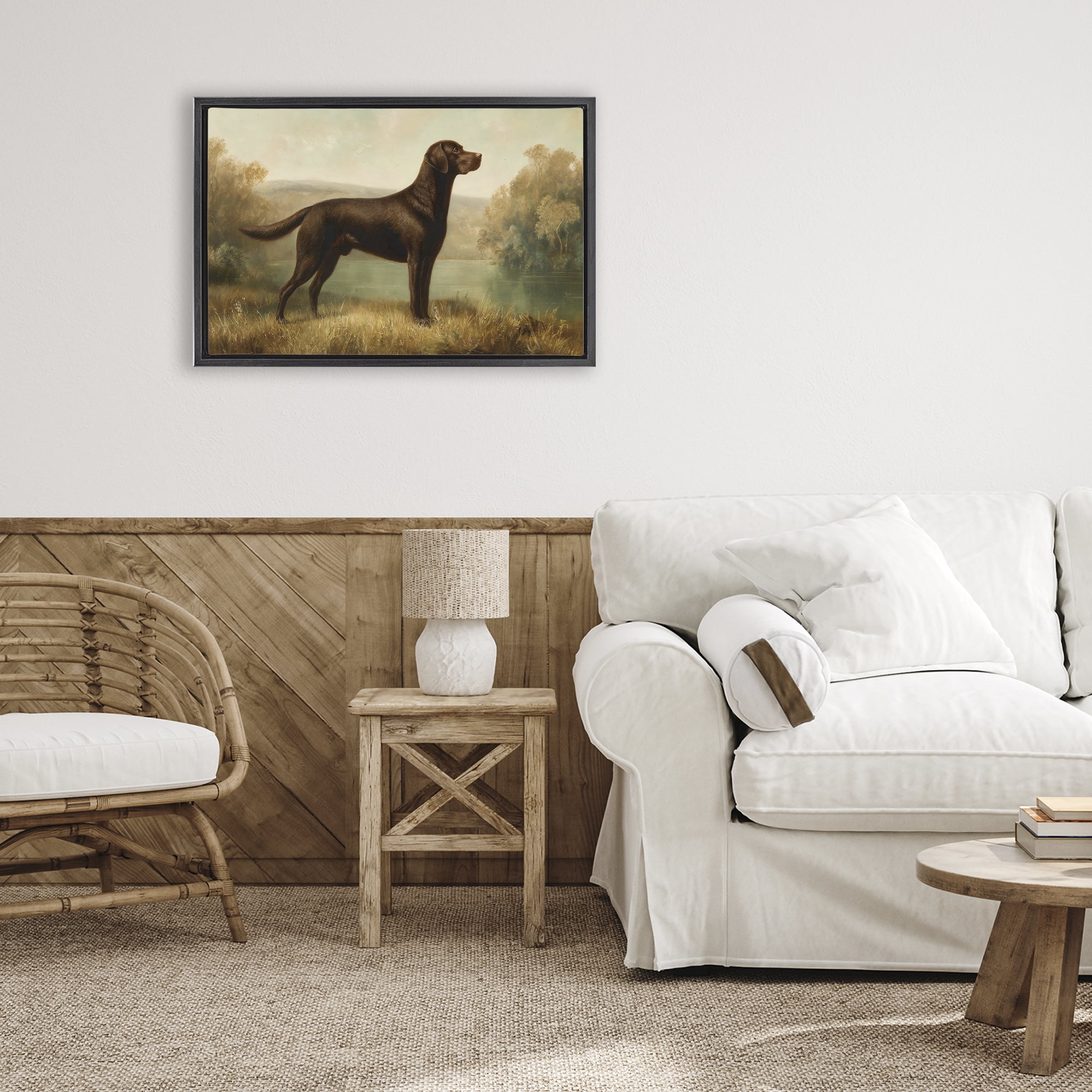 Stupell Industries Chocolate Brown Labrador Black Framed Floater Canvas Wall Art, design by Petal Prints Design