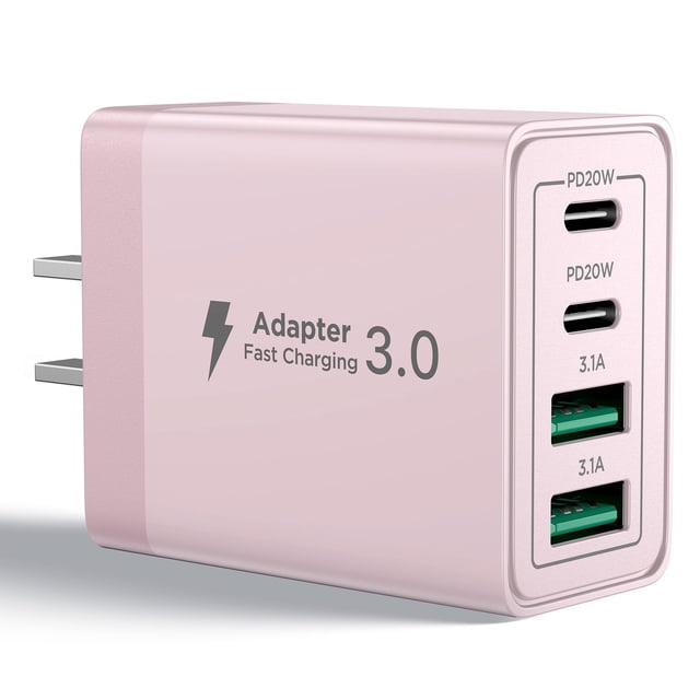 Bloque de carga rápida USB C Aioneus, 40 W, 4 puertos, carga rápida, rosa