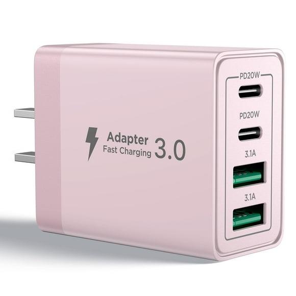 Bloque de carga rápida USB C Aioneus, 40 W, 4 puertos, carga rápida, rosa