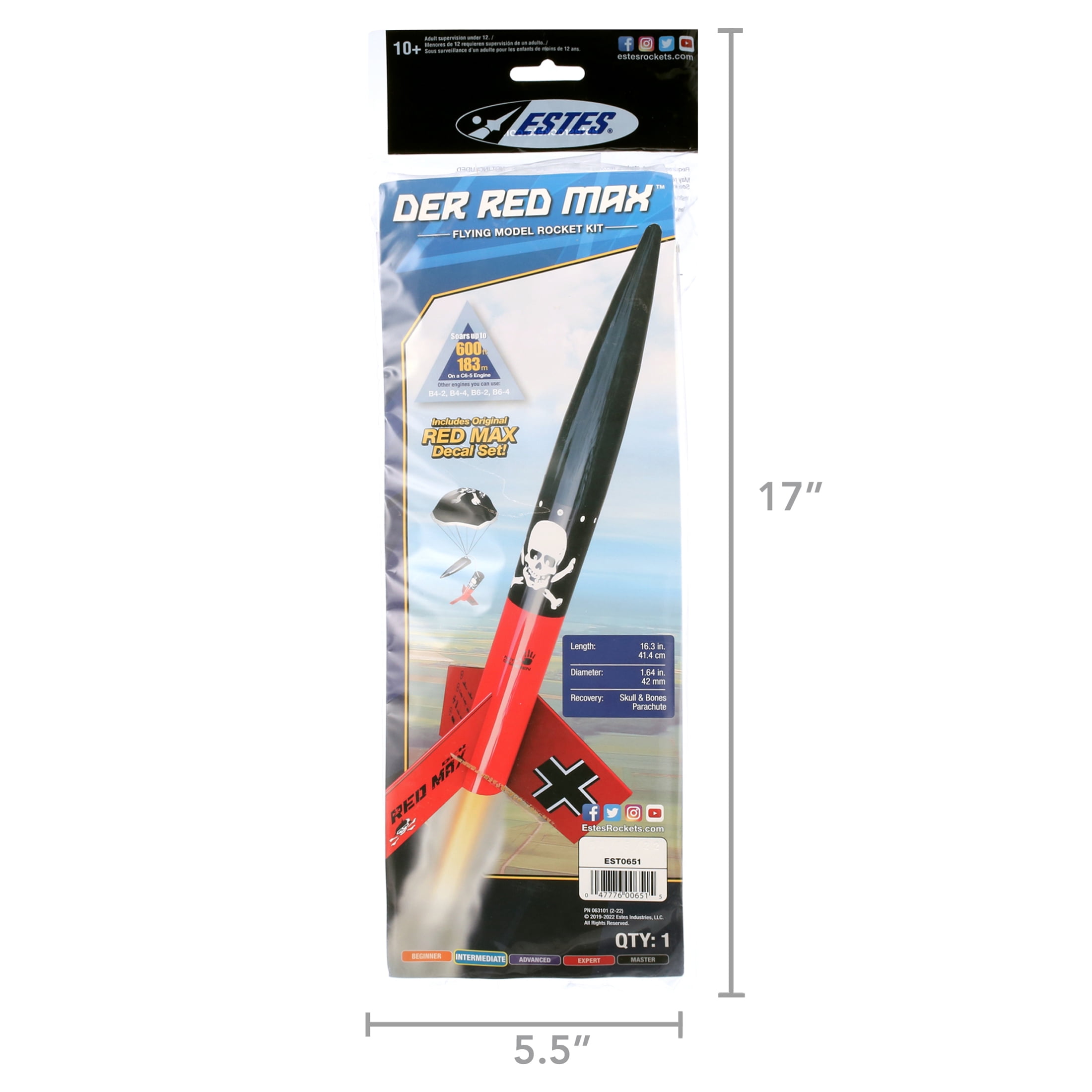 Estes Der Red Max Flying Model Rocket Kit