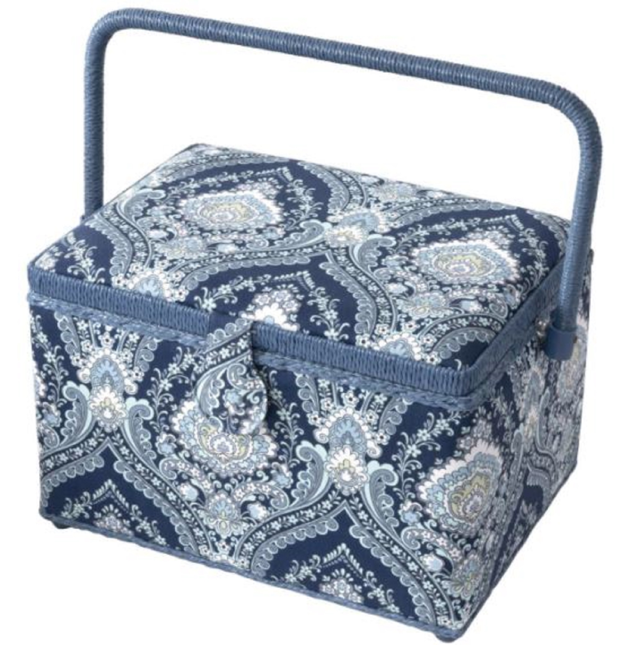 Sew Basket Medium Rectangle Blue Paisly Sewing Storage Box Basket