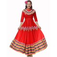thumbnail image 1 of Womens Traditional Folk Dress Mexican Dance Festival Carnival Mexico Party Costume Colorful Stripe Dresses, 1 of 2