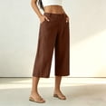 thumbnail image 4 of Women's Cotton Blend High Waisted Wide Leg Capri Pants,Casual Cropped Trousers with Pockets for Summer Wear,Brown,Women's Capri XL, 4 of 7