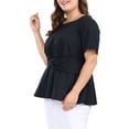 thumbnail image 4 of Unique Bargains Women's Plus Size Short Sleeve Solid Outfits Fashion Wrap Peplum Tops 4X Navy Blue, 4 of 7