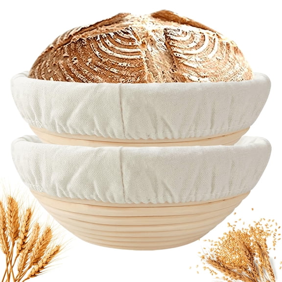 Banneton Bread Proofing Basket Set of 2: 9 Inch Round Sourdough Proofing Bowls for Artisan Bread Making for Professionals and Home Bakers