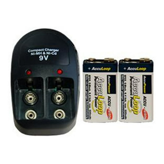 V-228 Two Bay 9 Volt Charger   2-Pack 9 Volt AccuLoop NiMH Batteries (220 mAh)