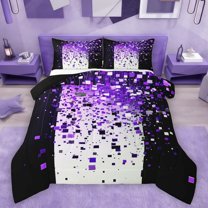 Manfei Geometric Plaid Grid Boy Girl 3 Pieces Queen Comforter Set,Bling Glitter Ultra Soft Bedding Sets,Black Purple Bedding Comforter Set Breathable,Lightweight Room Decor,Reversible
