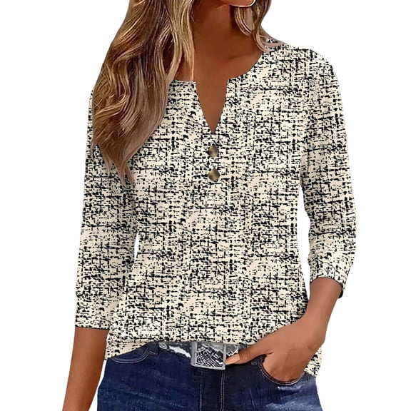 CONZONE Womens Summer T-Shirts 3/4 Sleeve T Shirts for Women Casual V Neck Graphic Lightweight Tees Soft Cozy Dailywear