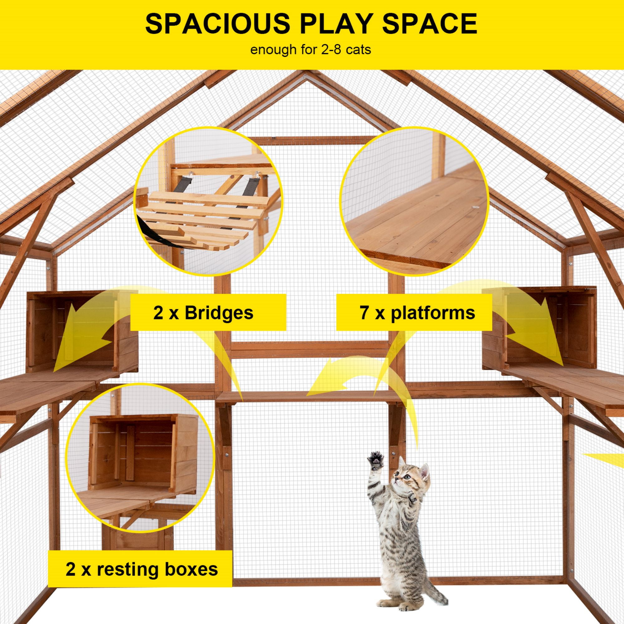 Pefilos 110" Large Outdoor Cat Cage, Weatherproof Cat Run Enclosure, Wood Cat Houses Catio Kitten Condo Backyard Shelter, Orange Pefilos 110" Large Outdoor Cat Cage, Weatherproof Cat Run Enclosure, Wood Cat Houses Catio Kitten Condo Backyard Shelter, Orange