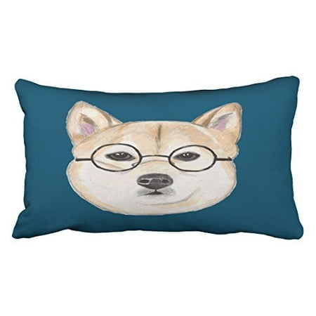Winhome Shiba Inu With Oversized Framed Glasses Polyester 20 X 30 Inch Rectangle Throw Pillow Covers With Hidden Zipper Home Sofa Cushion Decorative