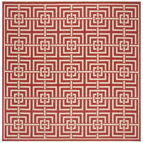 SAFAVIEH Beach House Bethanie Geometric Indoor/Outdoor Area Rug, Red/Creme, 6'7" x 6'7" Square