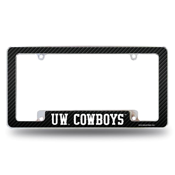 University of Wyoming Cowboys Metal License Plate Frame Chrome Tag Cover Carbon Fiber Design