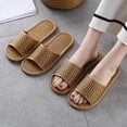 thumbnail image 7 of NOKIO Women Spring Summer Rattan Flip Flops Slipper Boho Flat Slide Sandals Casual Summer Beach Shoes Female Rattan Grass Woven Household Indoor Couples Soft Sole Silent Floor Linen Slippers, 7 of 7