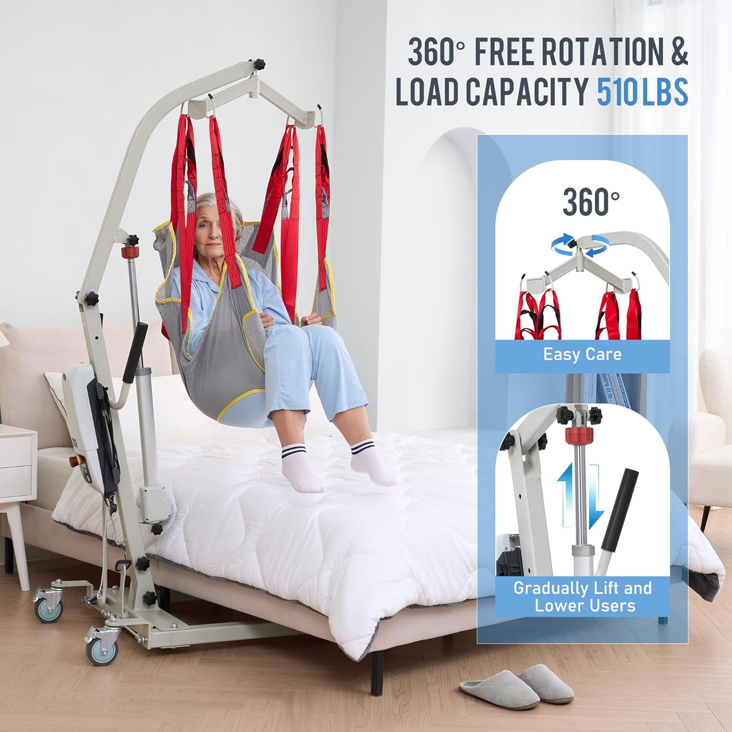Electric Patient Lift w/Medical Body Transfer Lift with Sling, Assist for Elderly,Home & Hospital Use,510lb Weight Capacity,White