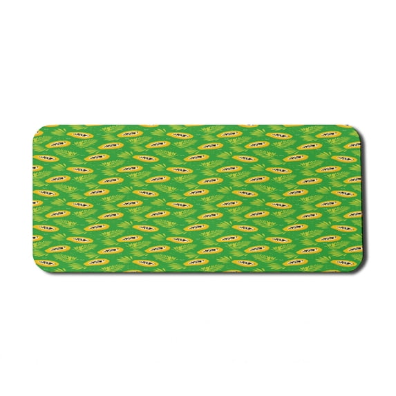 Exotic Computer Mouse Pad, Summer Pattern Along Papaya and Palm Branches Exotica Flourishing Nature Beach, Rectangle Non-Slip Rubber Mousepad X-Large, 35" x 15", Green Marigold, by Ambesonne