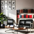 thumbnail image 2 of Faux Leather Armchair Stainless Steel Frame-Black (1 Love Seat & 1 Accent Chair), 2 of 10