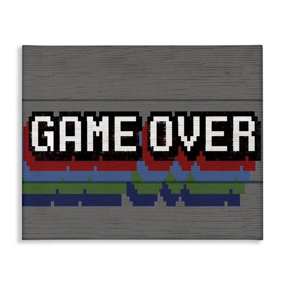 Stupell Industries Contemporary Retro Game Over Phrase Canvas Art, 20 x 16, by Lil' Rue
