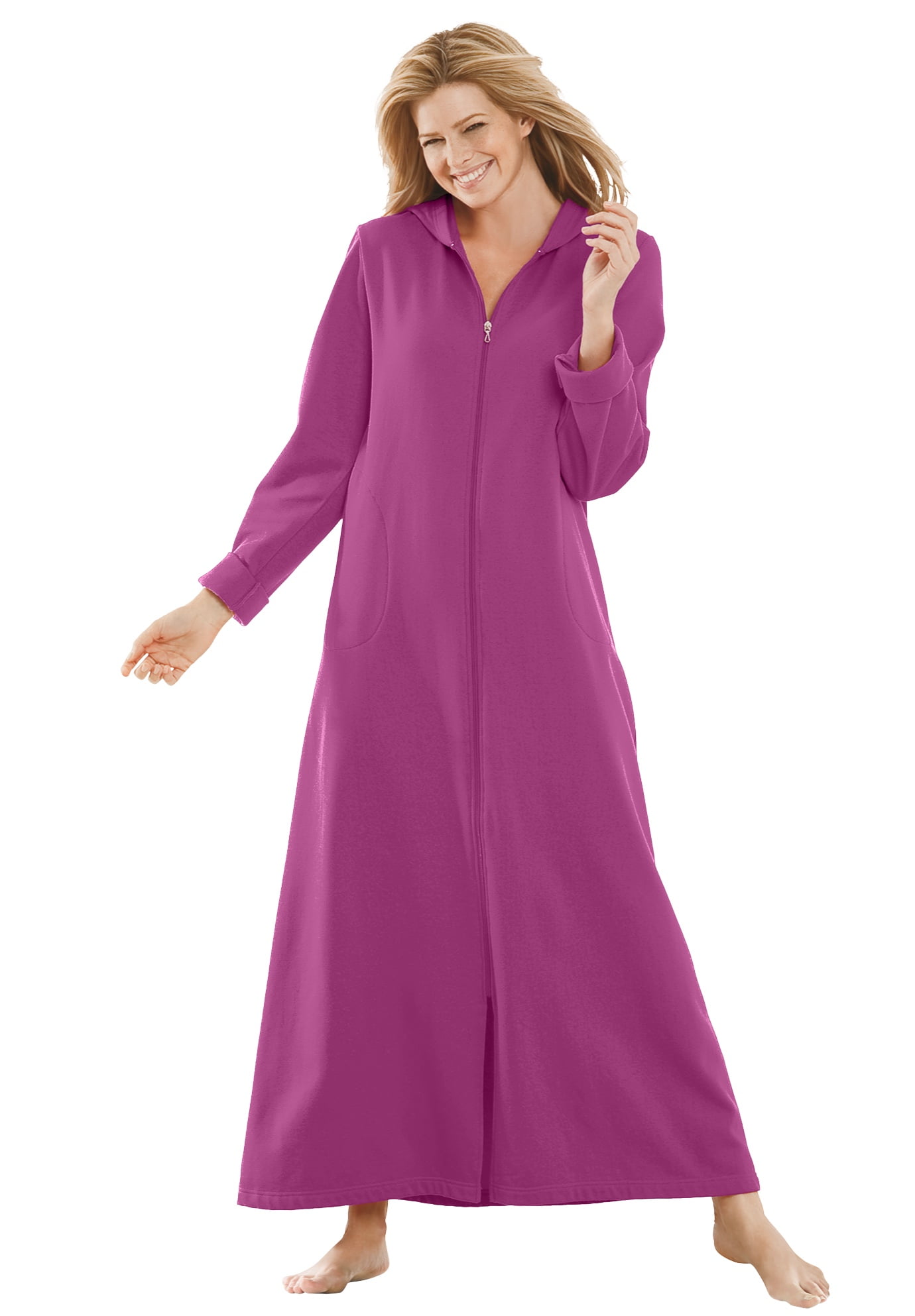 Dreams & Co. Women's Plus Size Hooded Fleece Robe Robe - Walmart.com