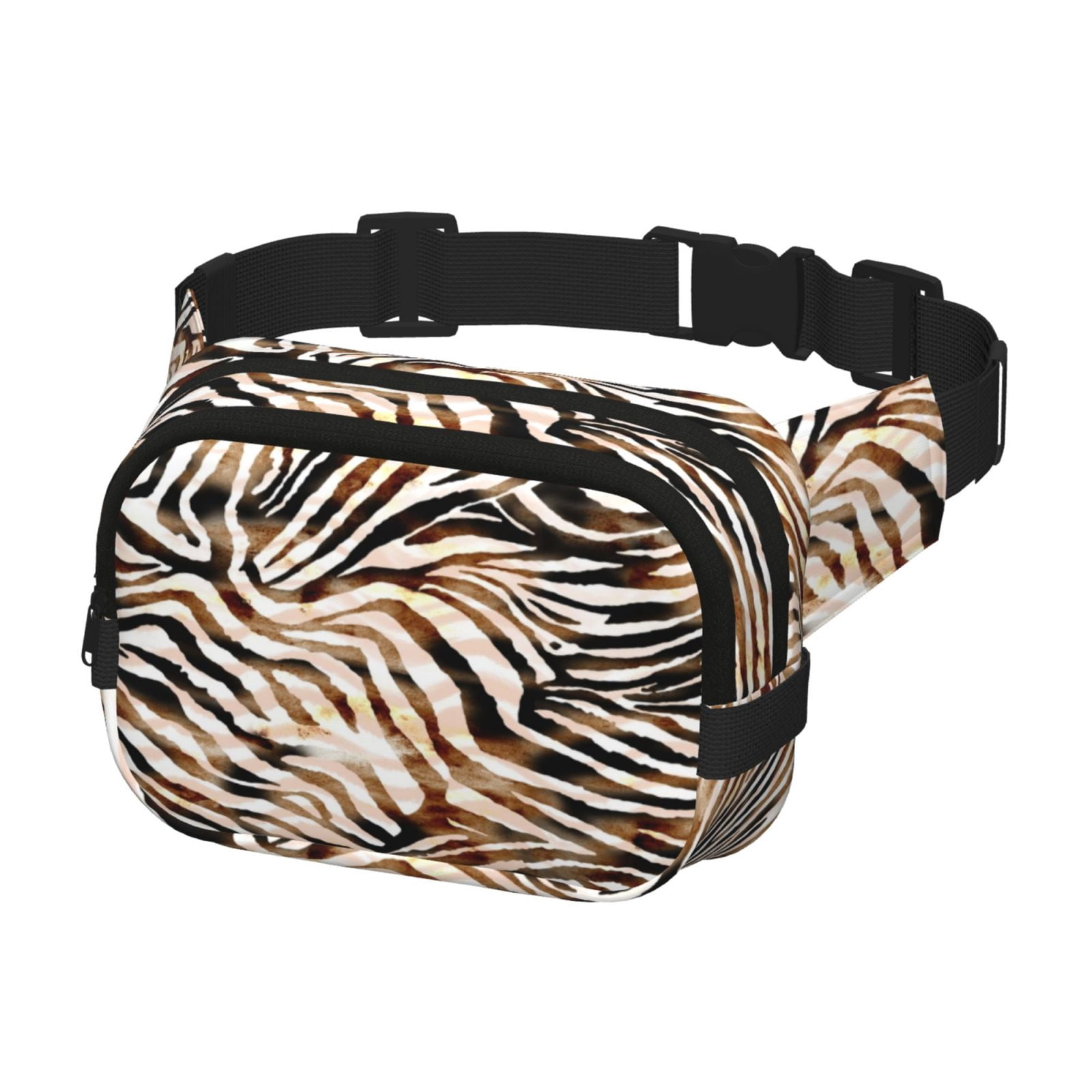 Picia Watercolor Zebra Print Square Double-Layer Waist Bag Mini Adjustable Waist Belt Bag Exercise Running Travel Hiking