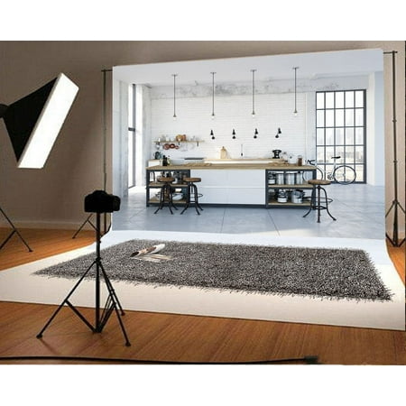 Image of HelloDecor Kitchen Backdrop 7x5ft Photography Backdrop Brick Wall Cooking Tools Pan Bike Marble Floor Children Baby Kids Photos Video Studio Props