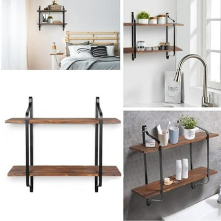 Wall Shelves Zerone 2 Tier Wood Storage Shelf Heavy Duty Floating Bookshelves Mounted