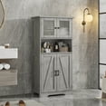thumbnail image 2 of Tuekys 50" Bathroom Cabinet, Freestanding Floor Linen Storage Cabinet, Kitchen Pantry Storage Cabinet with Glass Doors & Adjustable Shelves, Standing Cupboard,Gray, 2 of 6