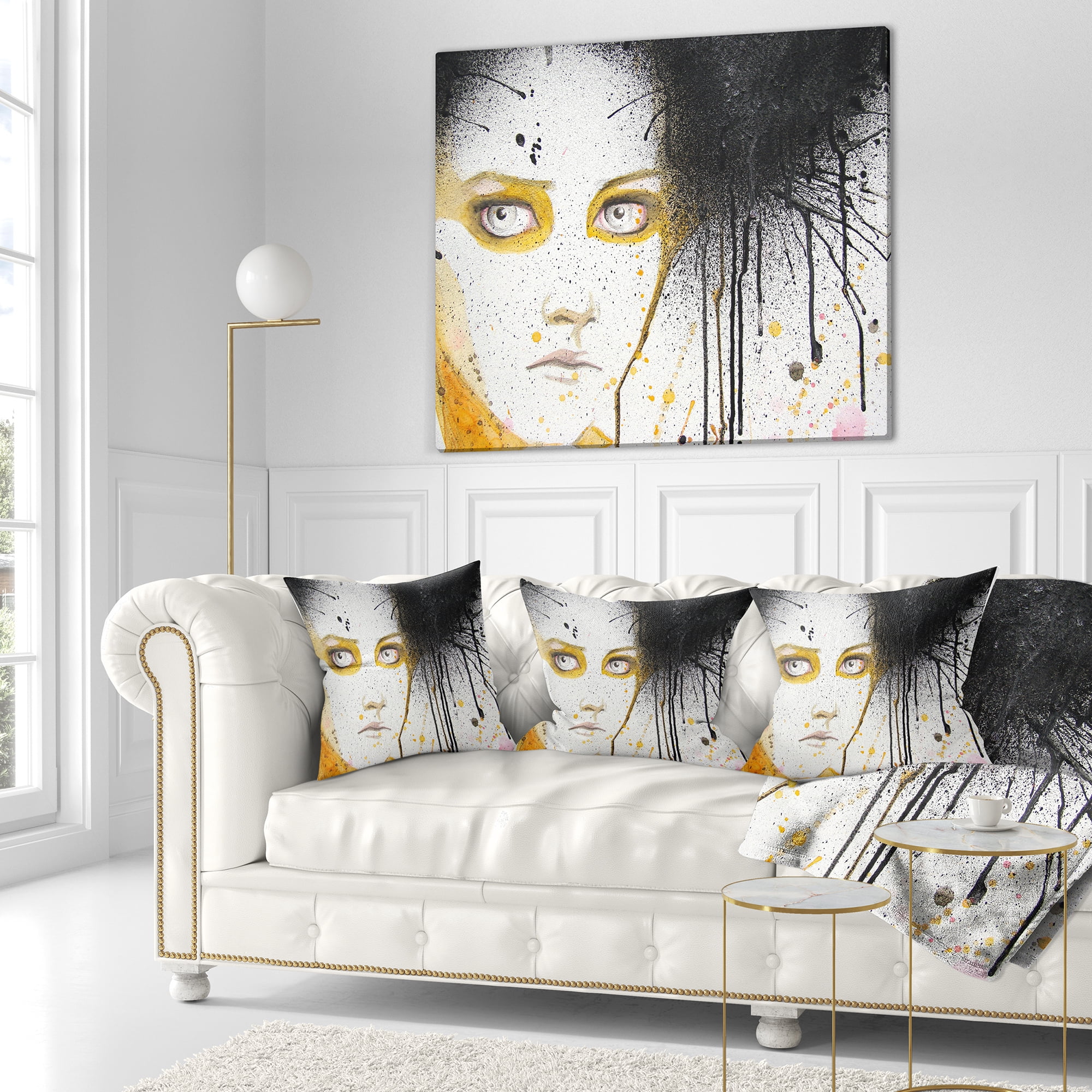 Designart Beautiful Girl with Yellow Eyes - Abstract Portrait Throw Pillow - 16x16