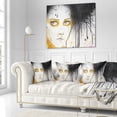 thumbnail image 3 of Designart Beautiful Girl with Yellow Eyes - Abstract Portrait Throw Pillow - 18x18, 3 of 5