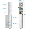 thumbnail image 2 of Corner Shelf with Cabinet, 74.8" Tall Corner Cabinet with Door, 5-Tier Narrow Bookshelf with Adjustable Shelves, Display Cabinet for Living Room, Bathroom, Dining Room, Small Space, White, 2 of 8