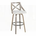 thumbnail image 4 of Set of 2 - 30" Light Grey Wood & Cream Noise Fabric Farmhouse Barstools with Swivel & Black Metal Footrest by LumiSource, 4 of 5