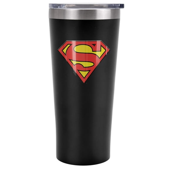 Superman Official Classic Logo 20 oz Travel Tumbler, Stainless Steel, Vacuum Insulated with Leak Resistant Slide-Lock Lid