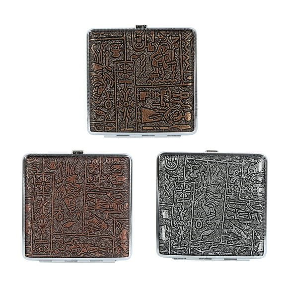 Cigarette Case 3 Pieces Leather Metal for 20 Cigarettes Cigarette Box with Snap Closure for Men Women Gift 9.7 x 9.5 x 1.8 cm
