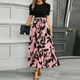 thumbnail image 6 of Summer Dresses for Women 2025, Women's Fashion Casual Round-Neck Short Sleeve Printing High Waist Dress(Pink,S), 6 of 7