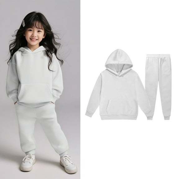 Teen Girls Boys Sweatsuit Set,2 Piece Long Sleeve White Hooded Sweatsuits Pullover Jogger Set Warm Fall Winter Clothes Boys 10-11 Years Clothes