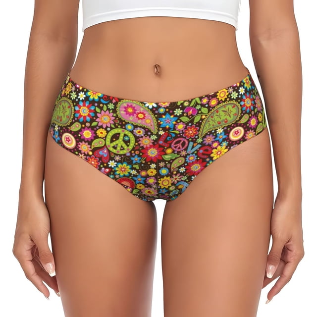 Balery Hippie Peace Love Ropa Interior de Algodón para Mujer con Dibujo – Braguitas Cómodas y Elásticas, Estilo Clásico-XX-Large