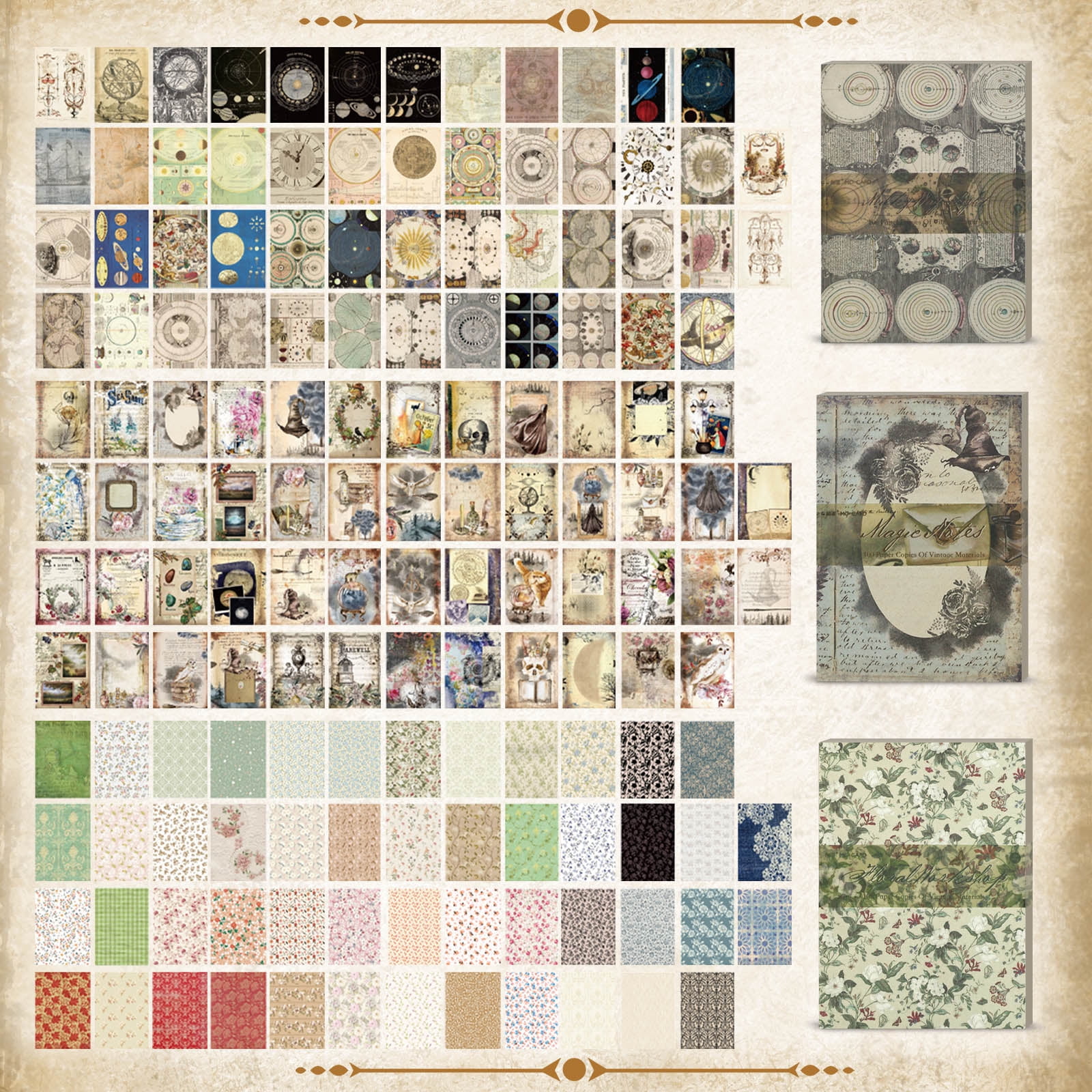 Sekonow 600 Sheets Scrapbook Paper, Vintage Scrapbooking Supplies for Journaling Junk Journal Craft Decoupage Paper, Wall Collage Kit Cottagecore Aesthetic Room Decor Vintage Decor, Style A