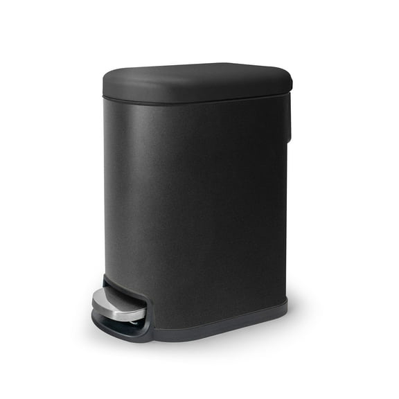 Acento 1.3 gal., Curved Rectangular Soft Close Premium Pedal Waste Bin Bedroom, Bathroom, Home and Office, Step On Trash Can, Matte Black